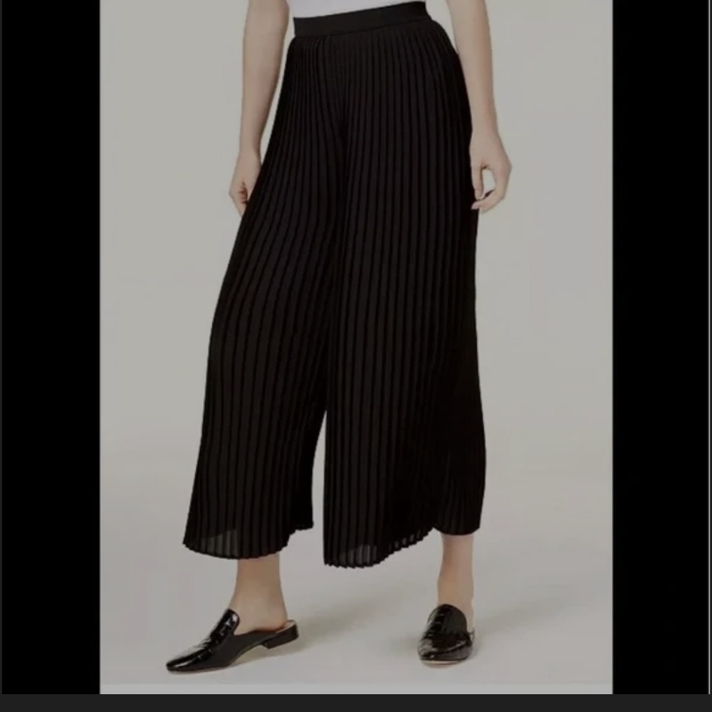 Eileen Fisher Wide Leg Black Knife Pleated Ankle Pant/Palazzo - Picture 2 of 8